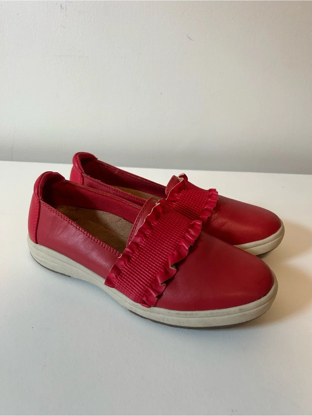 Earth Origins Red Ruffle Slip-On Flats